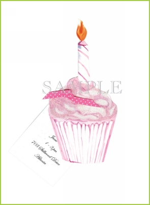 Pink Cupcake with ribbon tag with glitter